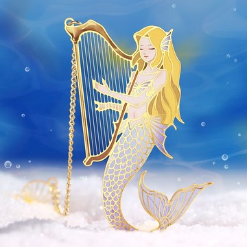 精致精美鏤空文創產品兒童學生用紀念品復古金屬少女心豎琴美人魚書簽可愛卡通創意小禮品禮物禮盒裝定制刻字