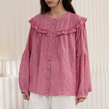 純亞麻木耳花邊襯衫250321