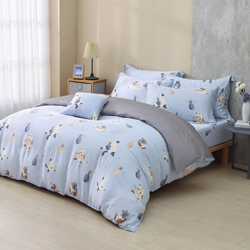 雙人兩用被套特大床包組/ 天絲300織 / 天絲 萊賽爾 / 喵喵里歐 [鴻宇] 台灣製 - T20192