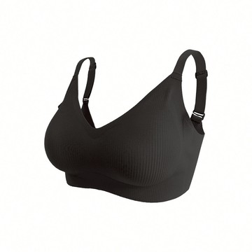 【集中美胸】包覆加強無痕無鋼圈內衣-直條 - M / 黑