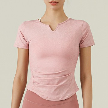 現貨+預購 女 短袖運動服T恤瑜珈服親膚透氣速乾-短袖裸感V領罩衫4色74ld43【獨家進口】【米蘭精品】