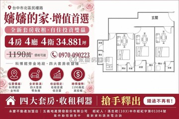 科博館生活圈｜全新整理四大套房｜間間獨洗獨曬｜台中市北區民權路
