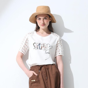 CLL巧玲瓏 花窗鏤空袖片剪接上衣  2063611