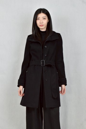 (S) burberry黑色排釦大衣綁帶外套