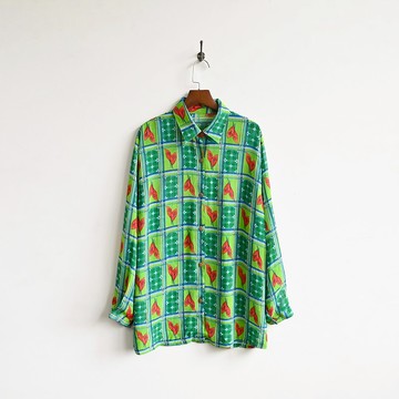 【蛋植物古著】翡翠海芋印花古著襯衫