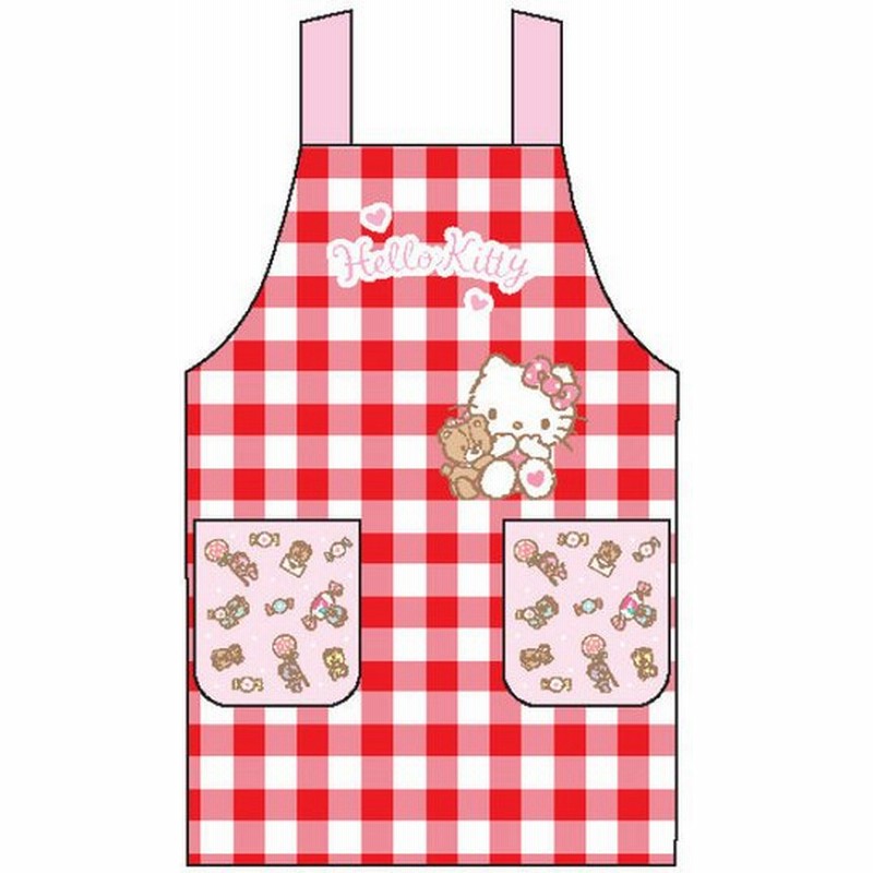 ハローキティ キャラクター子供エプロン ギンガムh型 赤 130cm 通販 Lineポイント最大get Lineショッピング
