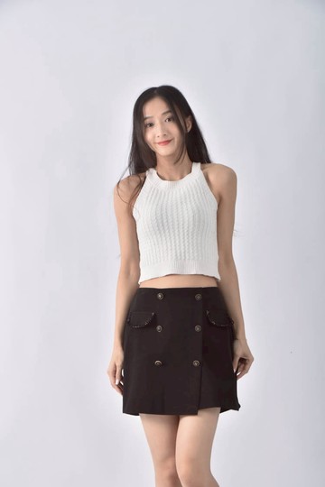 (S) apple金扣黑色短裙