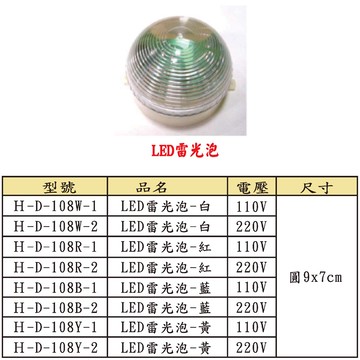 LED  雷光泡 H-D-108W-1、H-D-108W-2、H-D-108R-1、H-D-108R-2、H-D-108B-1、H-D-108B-2、H-D-108Y-1、H-D-108Y-2