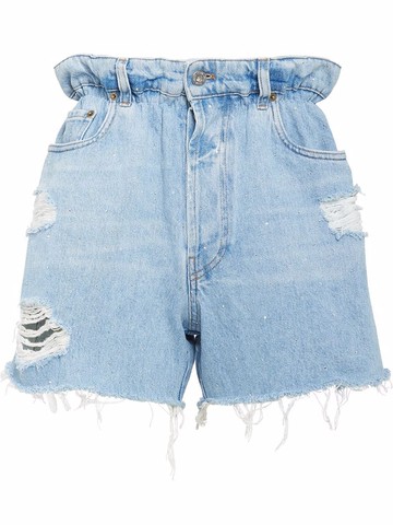 Miu Miu distressed-effect paperbag-waist denim shorts women