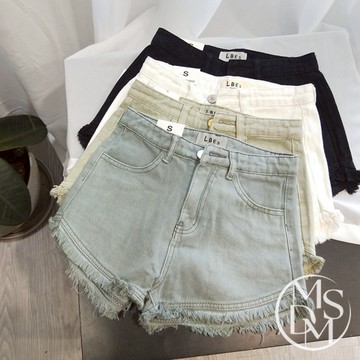【MDMS】糖果色 牛仔短褲 熱褲 高腰 闊腿褲 炫雅風 短褲 毛邊 流蘇 牛仔褲 復古 韓版 百搭 純色 S016