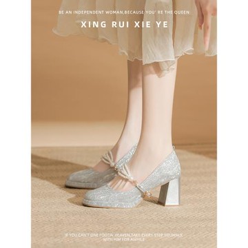 法式仙女風高跟鞋成人禮18歲配禮服珍珠瑪麗珍鞋主婚紗婚鞋不累腳