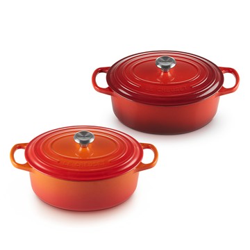 LE CREUSET -琺瑯鑄鐵鍋橢圓鍋 25cm (櫻桃紅/火焰橘)