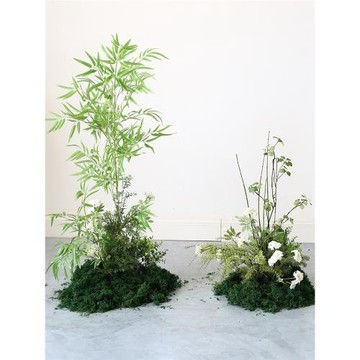 中式仿真植物造景極簡風室內綠植軟裝竹葉青苔酒店餐廳小型仿生景