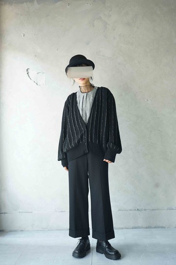 尋寶古著-銀絲立體織紋個性澎袖復古針織外套