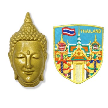 造型布貼＋磁鐵【2件組】 泰國金佛臉生活家居磁鐵＋泰國玉佛寺曼谷大皇宮 袖標世界旅行磁鐵  紀念品 磁性家居裝飾 造型磁 _廠商直送
