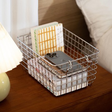 日本霜山 可層疊不鏽鋼置物籃/收納籃(附提把)-S