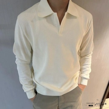 ✨限時惠購⚡ 美式復古 polo衫 秋季美式海鷗領POLO衫長袖T恤彈力輕薄通懃老錢風商務休閒上衣翻領男上衣