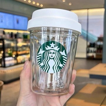 星巴克杯子2026新年禮物清倉特價優惠簡約高顏值296ml白色經典透明雙層玻璃杯