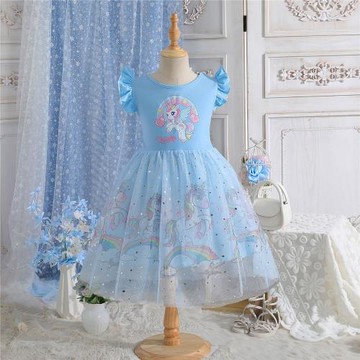 女童2025新款公主裙夏季韓版裙子獨角獸連衣裙兒童生日短袖蓬蓬裙