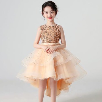 兒童公主裙夏季花童蓬蓬婚紗裙子女童裝拖尾禮服連衣裙大童演出服