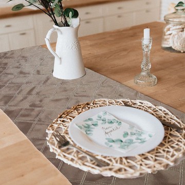 【J&N】金線菱格檯布38*178cm(棕--1入組)