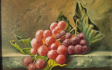 一串葡萄繪畫靜物原創油畫 13.3x8.2 英寸廚房十二月