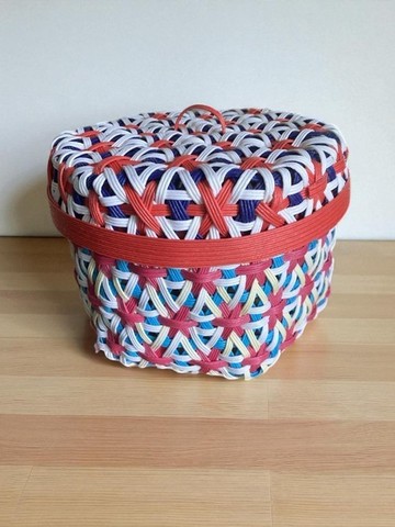 紙編繩製、六角編織帶蓋收納盒