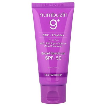 Numbuzin, No.9 NAD+ Bio Super Defense Glow Sunscreen, For All Skin, SPF 50, 1.69 fl oz (50 ml)