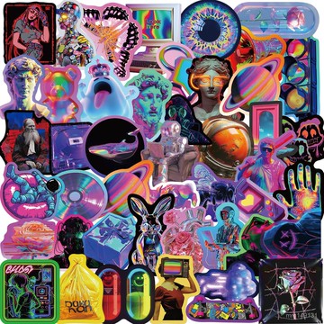 行李箱貼紙 旅行箱貼 大張貼紙 貼紙 100張鐳射賽博朋克貼紙ins個性創意小衆塗鴉手機手賬防水裝飾貼畵