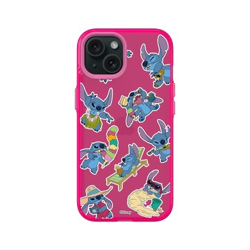iPhone 15 Clear 粉漾桃 - 迪士尼-史迪奇 Disney Stitch - 貼紙系列-夏威夷舞蹈