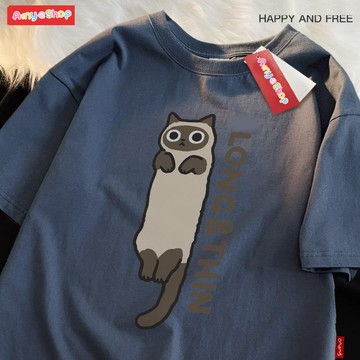 S~XL 細長貓條 純棉 短T 情侶T【Y1047】MIT 情侶裝 短袖T恤 台灣製造 文青 萌寵 動物T恤 班服