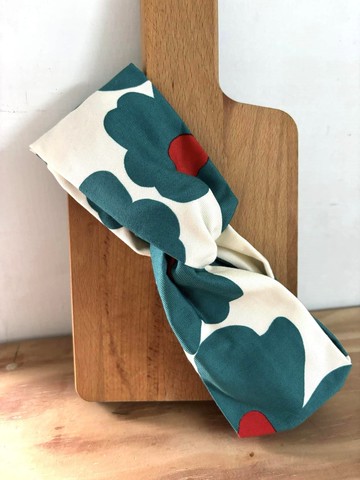 交叉髮帶-寬版-普風大花.湖水藍