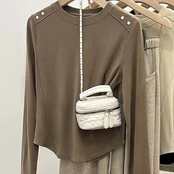 衣時尚 上衣 發熱衣 長袖T卹 內搭 保暖衫M-3XL新款德絨打底衫內搭可外穿上衣圓領正肩設計感長袖t卹-8262.