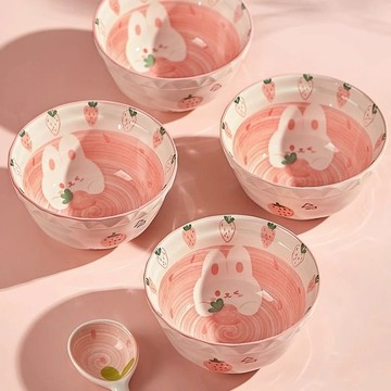 碗家用湯碗米飯碗草莓兔可愛飯碗泡面碗高顏值甜品碗耐高溫沙拉碗