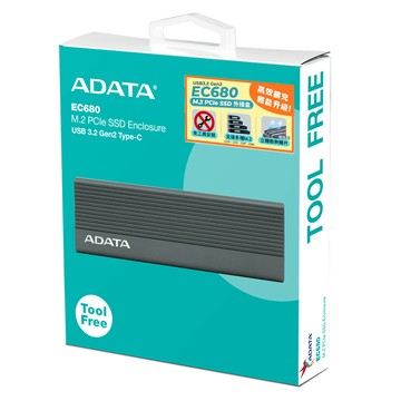 ADATA EC680 USB3.2 Gen2 M.2 PCIe SSD 外接盒(內附 Type-C to C 傳輸線)