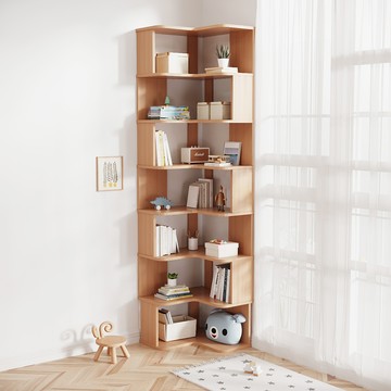 【樂樂】L型轉角簡約實用書架7層60x60(實木書架 層架 置物架 收納架)白色 七層60*60