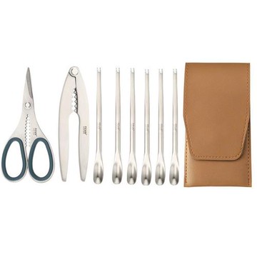 PUSH!餐具用品304不鏽鋼吃蟹工具螃蟹工具 大閘蟹工具蟹針蟹夾螃蟹鉗豪華版附收納袋 蟹工具八件套D299