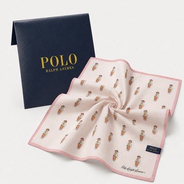 RALPH LAUREN POLO BEAR 滿版棒球帽小熊純棉手帕領巾(蜜桃粉色 48×48cm 日本製 附品牌紙袋)