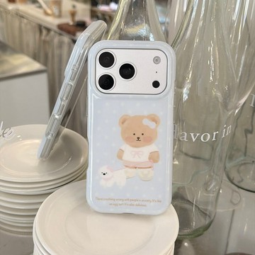 ins可愛少女心波點小熊適用防摔手機殼 iphone17手機殼 16 15保護殼 簡約設計