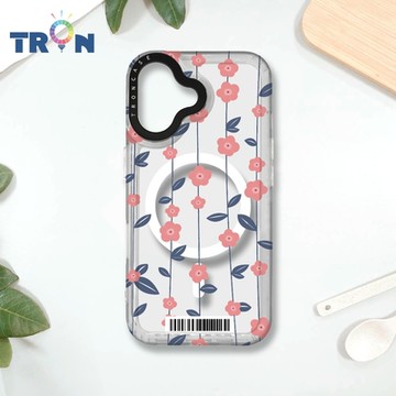 TRON IPHONE 16 條紋透明小花C款 防摔 MAGSAFE 磁吸 太空載具殼 透白 手機殼