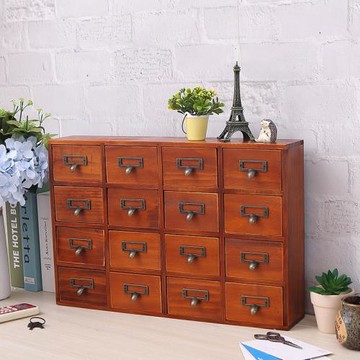 zakka木質抽屜式收納柜 簡易三層四層小型桌面整理柜廚房客廳收納