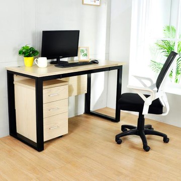 LOGIS 無印歐風活動櫃書桌 120CM黑腳工作桌 抽屜櫃 LS-082BQX