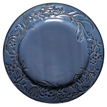 好物良品 浮凸花卉彩釉盤子 陶瓷 10吋 白色  8吋(20.4 × 20.4cm)  藏青  1個