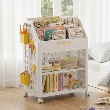 【AOTTO】洞洞板兒童雙層附輪書本收納架