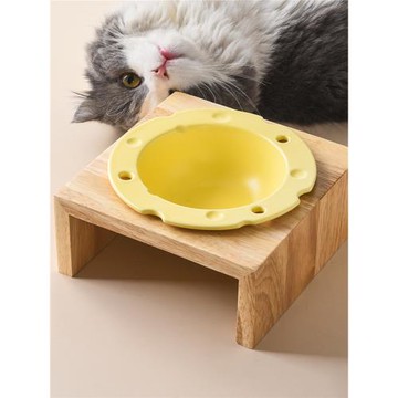 奶酪貓碗陶瓷碟子單碗雙碗餐桌高腳碗架貓食盆護頸狗碗寵物飯碗可