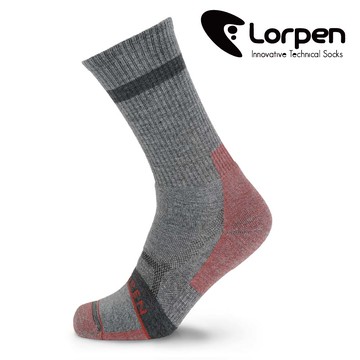 【紅利換購】Lorpen 男美麗諾羊毛健行襪 MHMCM 【灰紅】M-L (西班牙製造 羊毛襪)