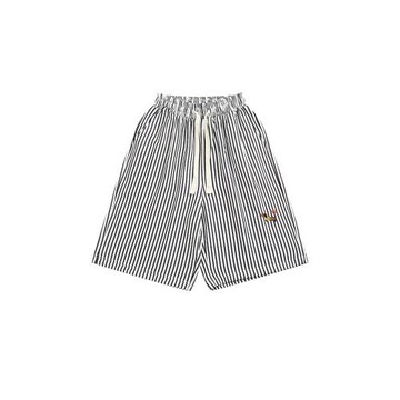 BOYUE帛躍條紋泡泡紗格刺繡五分褲薄款情侶休閑外穿男女沙灘短褲