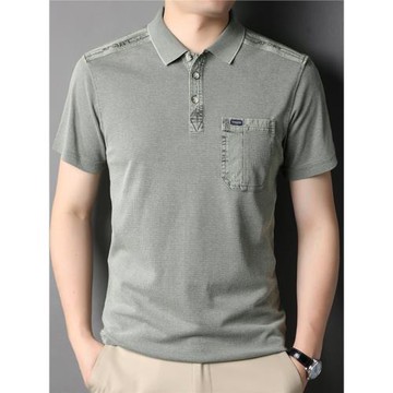 2025夏季男士翻領短袖t恤寬松大碼polo衫真口袋半袖體恤衫爸爸裝