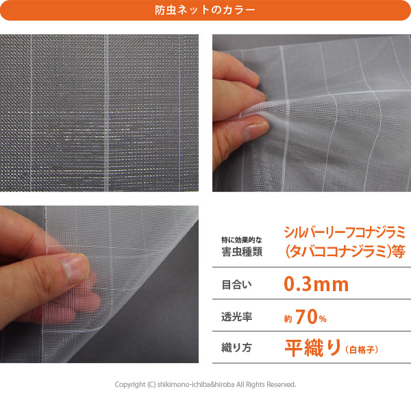 防虫ネット 白生地 白格子付き 0.3mm 幅1.5x長さ100m 家庭菜園 園芸 畑 農業 サンサンネット ソフライト SL3303