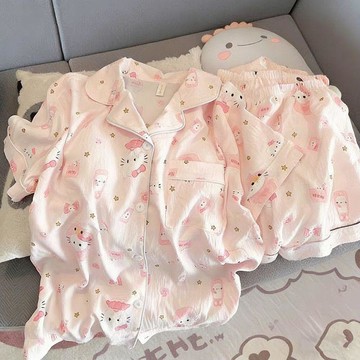 臺灣🎀睡衣 夏季睡衣 上衣雲朵棉睡衣女夏季短袖短褲薄款可愛卡通少女夏天公主風家居服套裝
